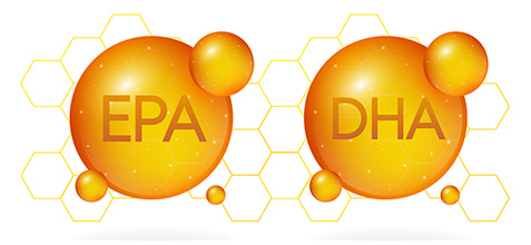 Illustration of EPA and DHA omega-3 fatty acids with molecular structures.